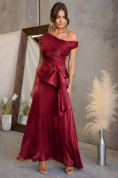 Satin One Shoulder Maxi Dress