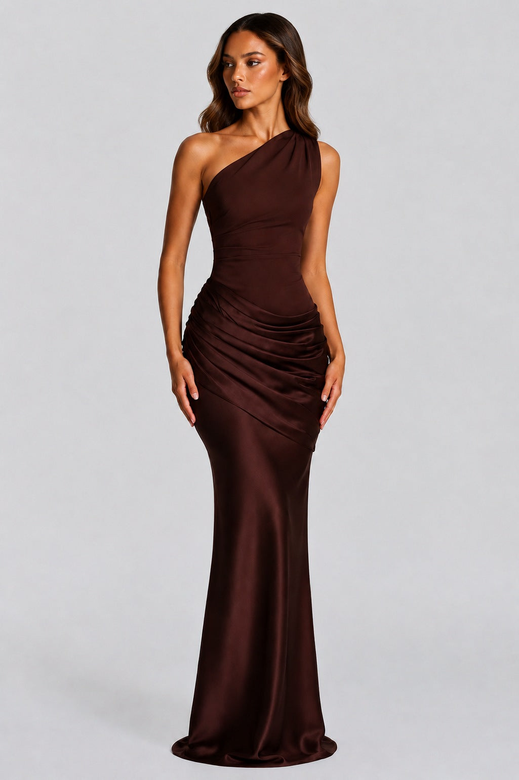 Satin One Shoulder Maxi Dress