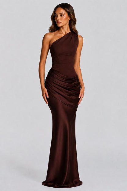 Satin One Shoulder Maxi Dress