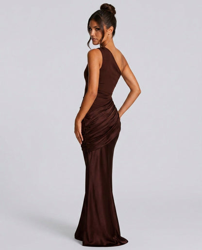 Satin One Shoulder Maxi Dress