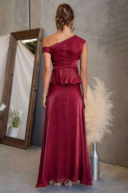 Satin One Shoulder Maxi Dress