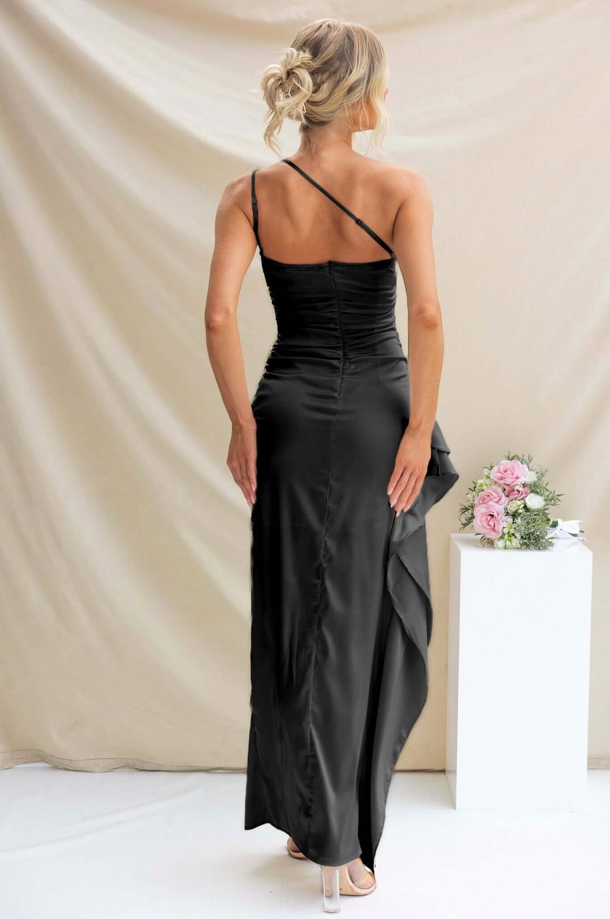 Satin One Shoulder Maxi Dress