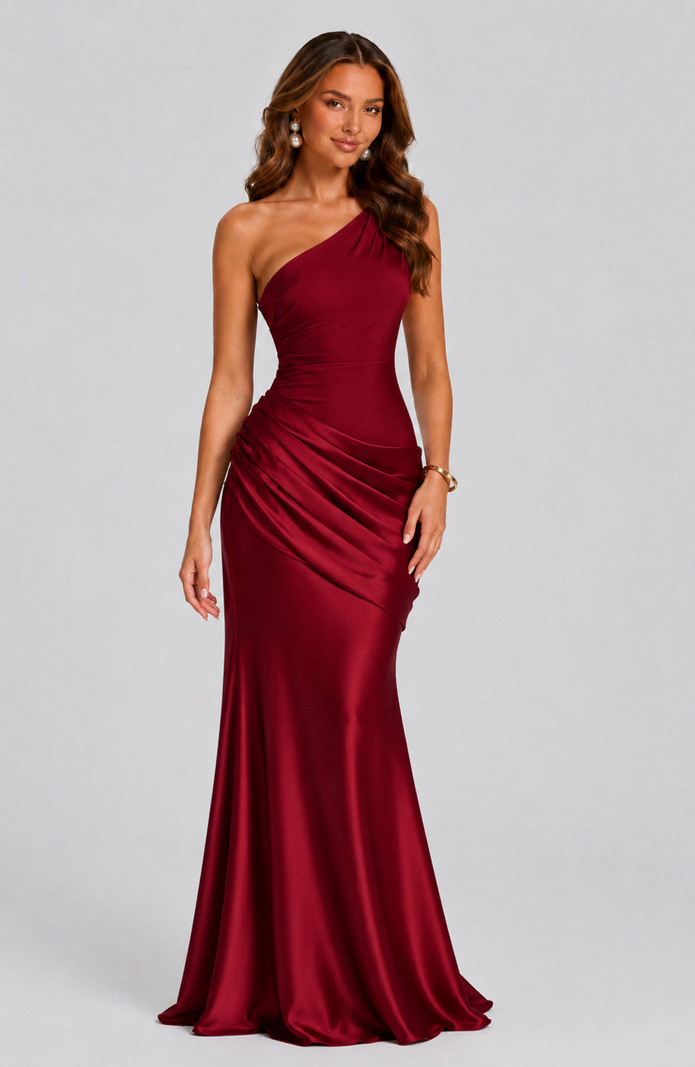 Satin One Shoulder Maxi Dress
