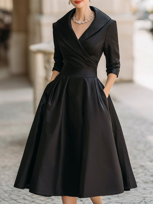 Satin Wrap 3/4 Sleeve Midi Dress