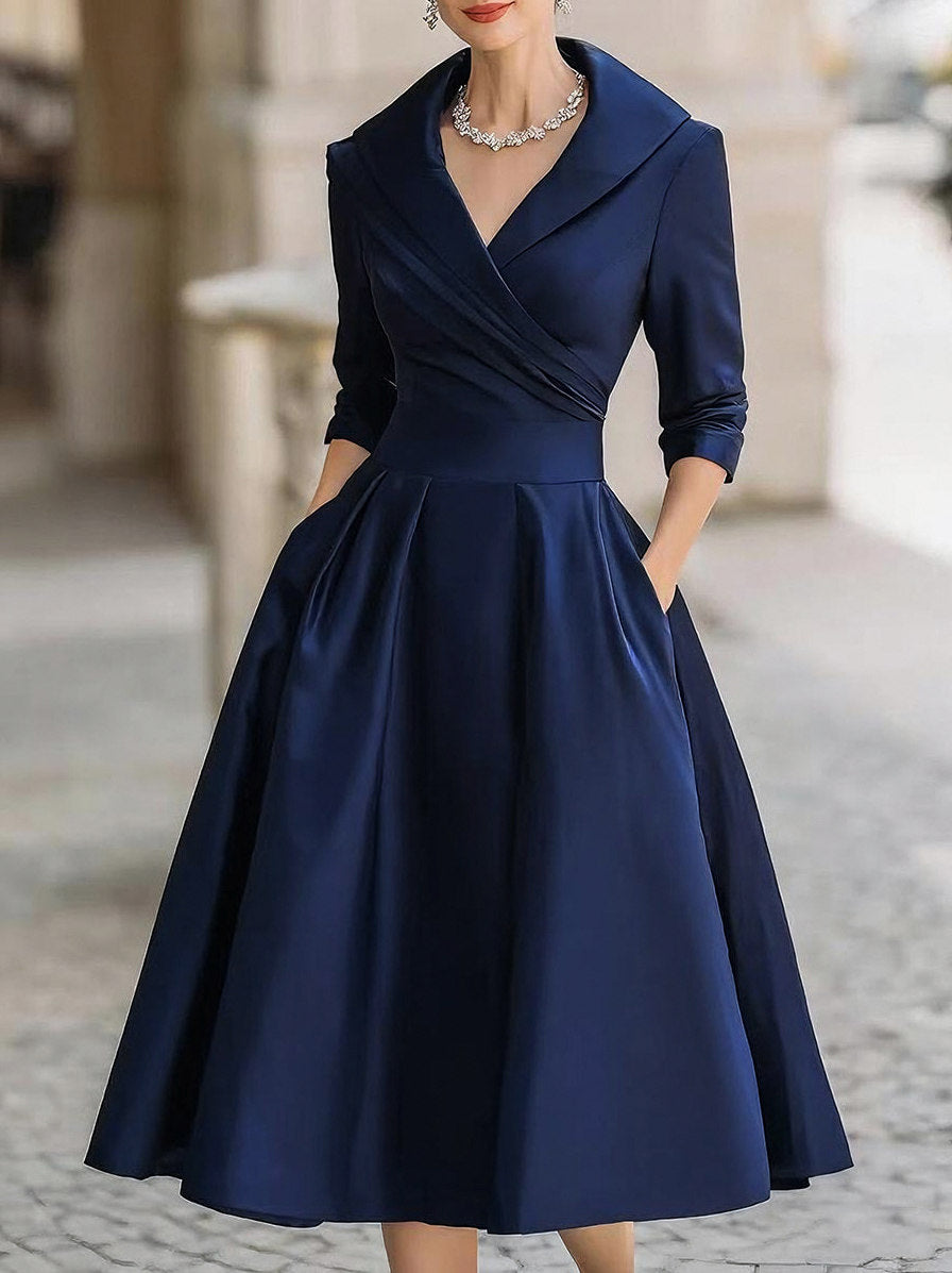 Satin Wrap 3/4 Sleeve Midi Dress