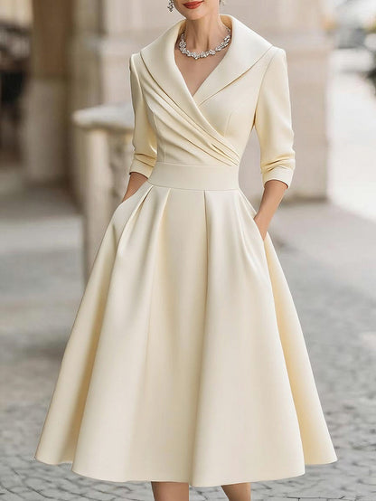 Satin Wrap 3/4 Sleeve Midi Dress