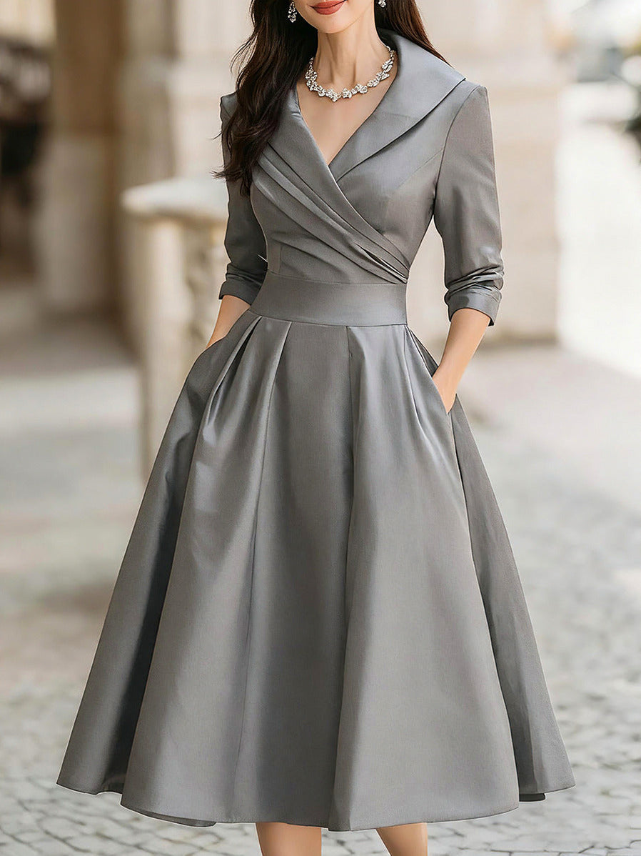 Satin Wrap 3/4 Sleeve Midi Dress