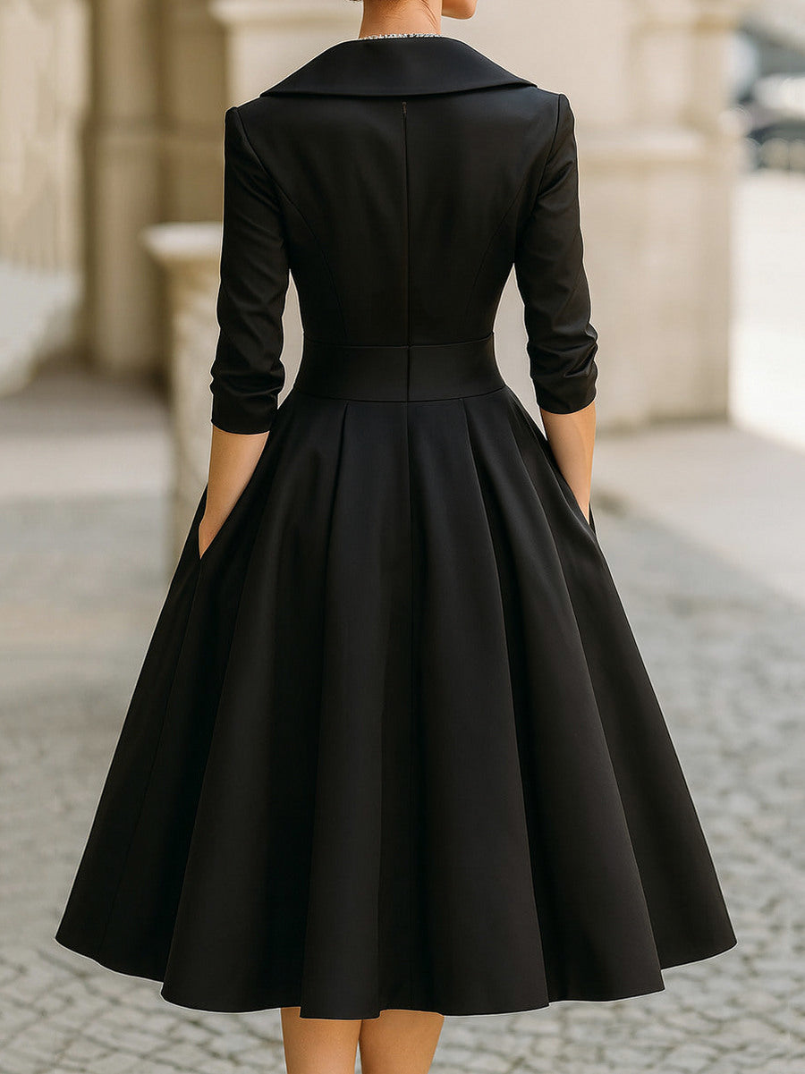 Satin Wrap 3/4 Sleeve Midi Dress