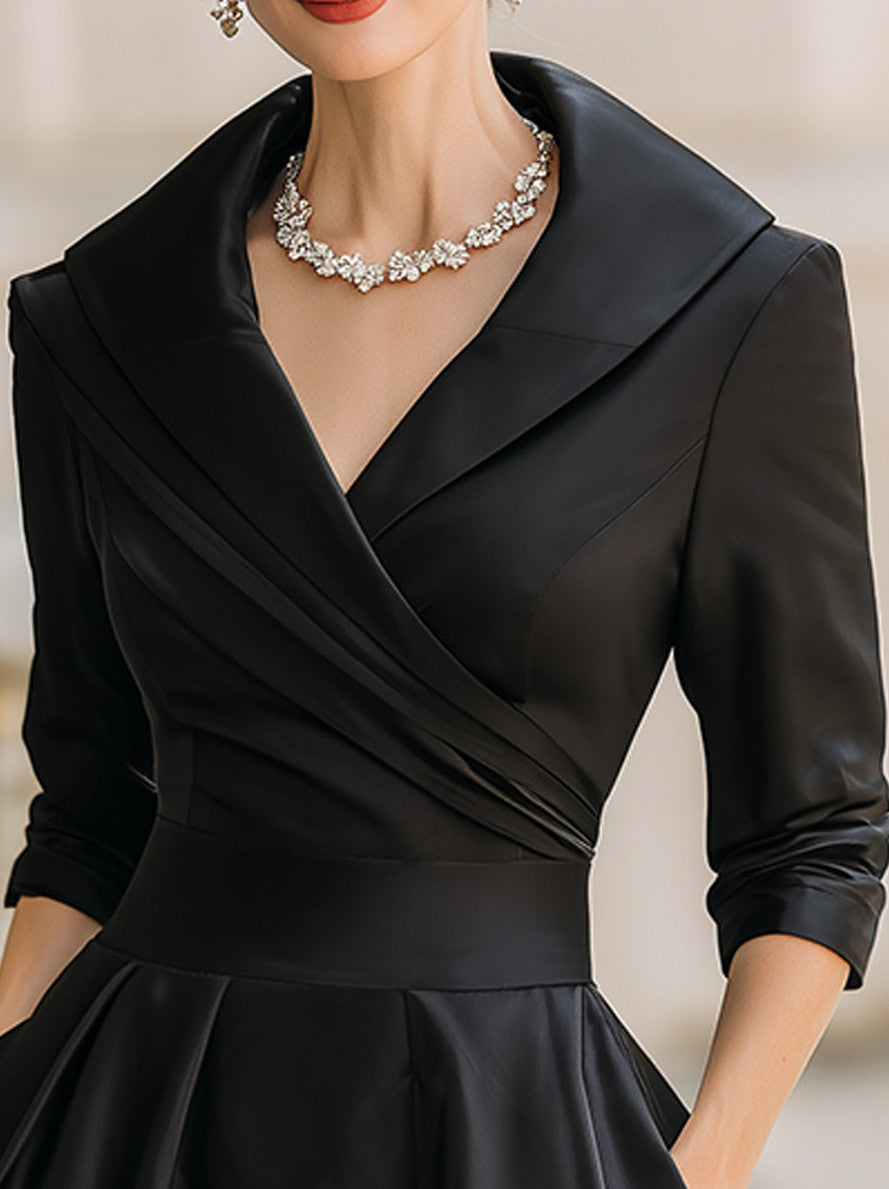 Satin Wrap 3/4 Sleeve Midi Dress