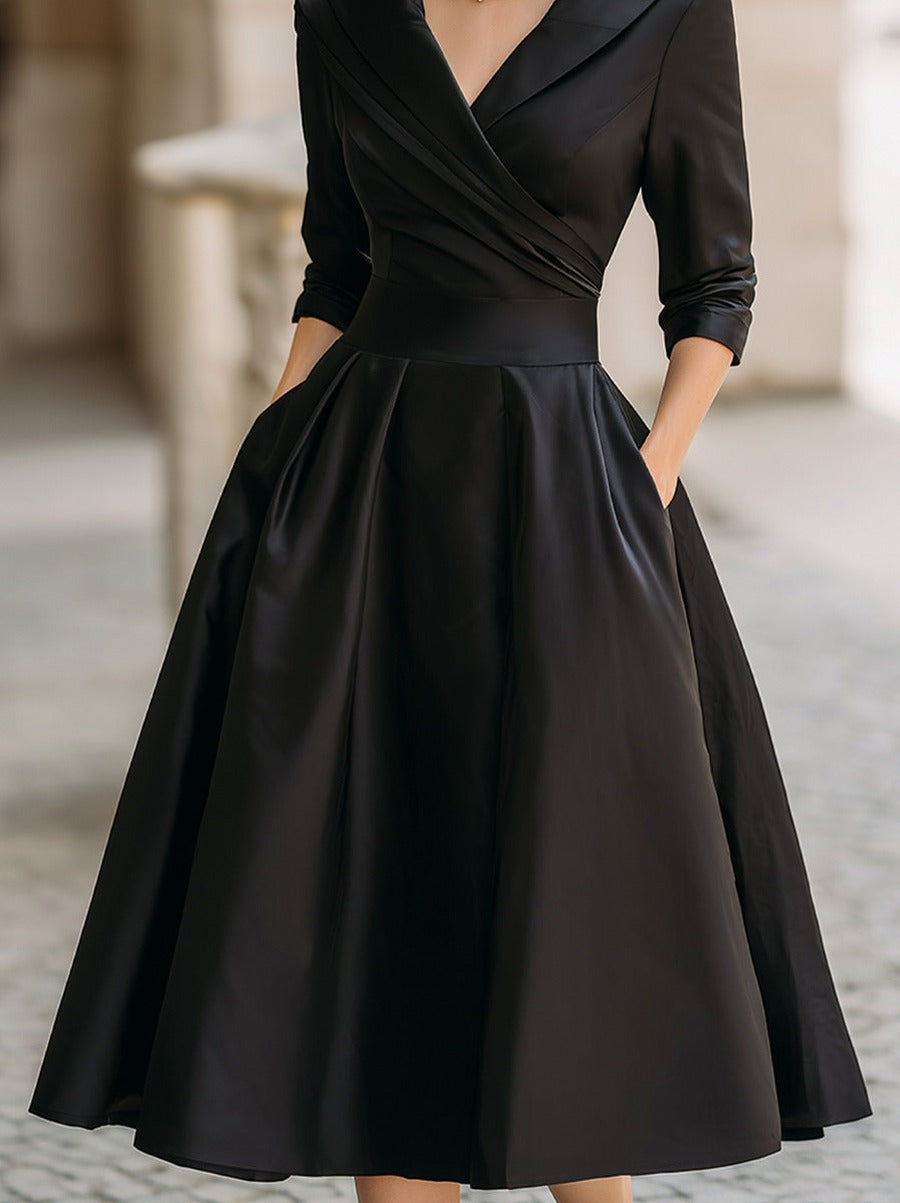 Satin Wrap 3/4 Sleeve Midi Dress
