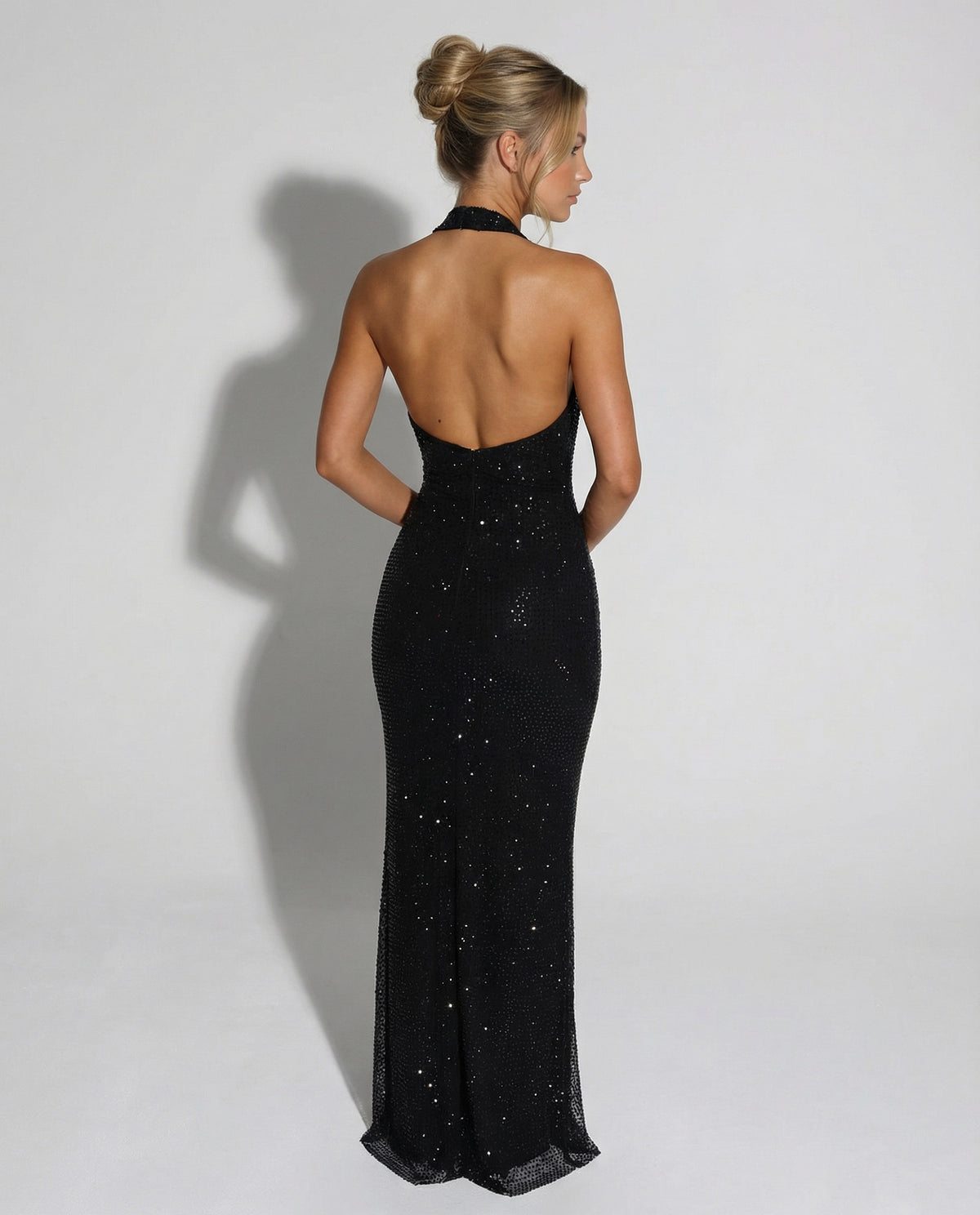 Sequin Halter Fitted Maxi Dress