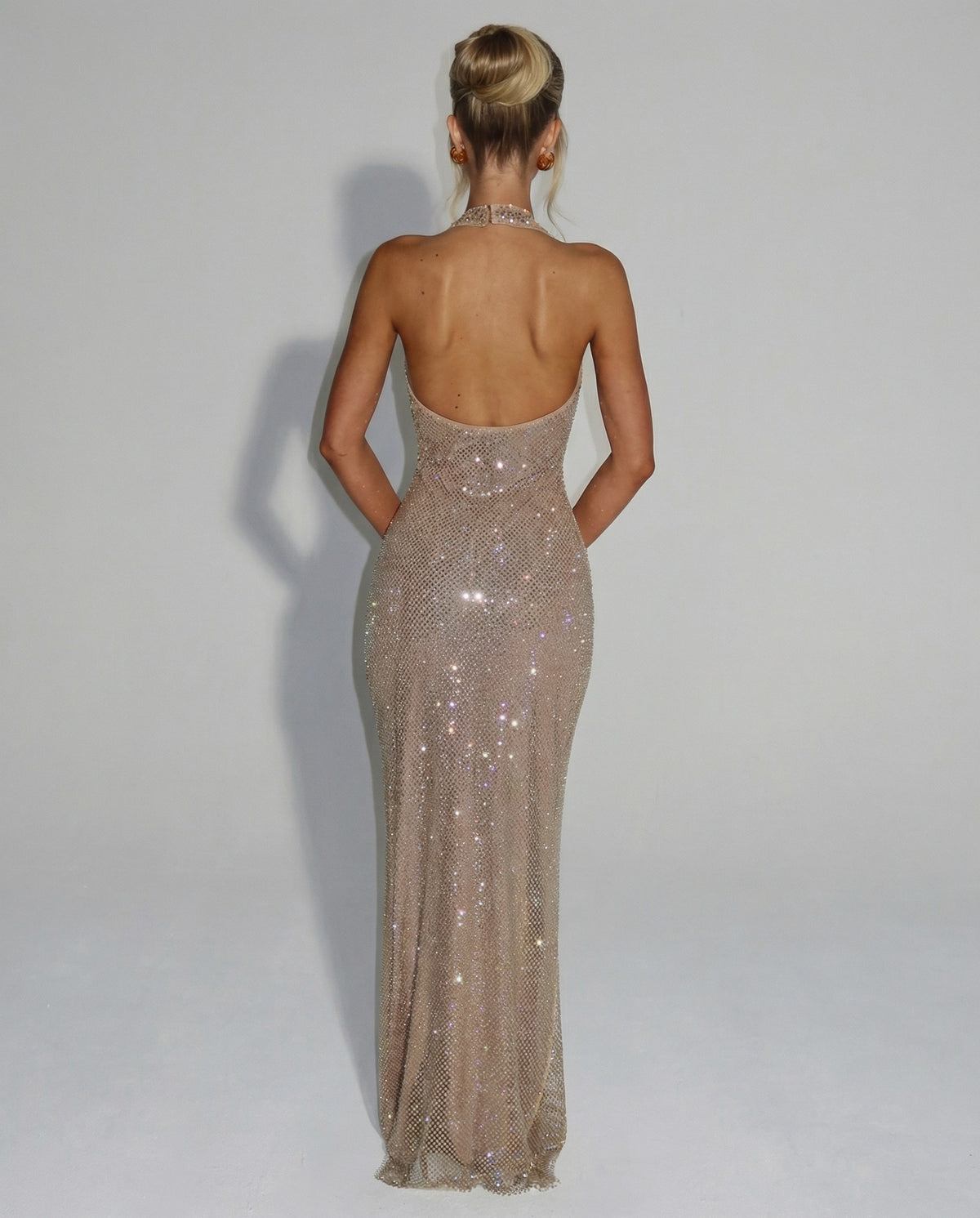 Sequin Halter Fitted Maxi Dress