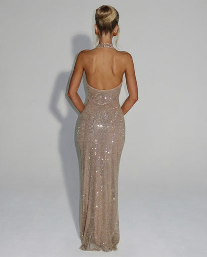 Sequin Halter Fitted Maxi Dress