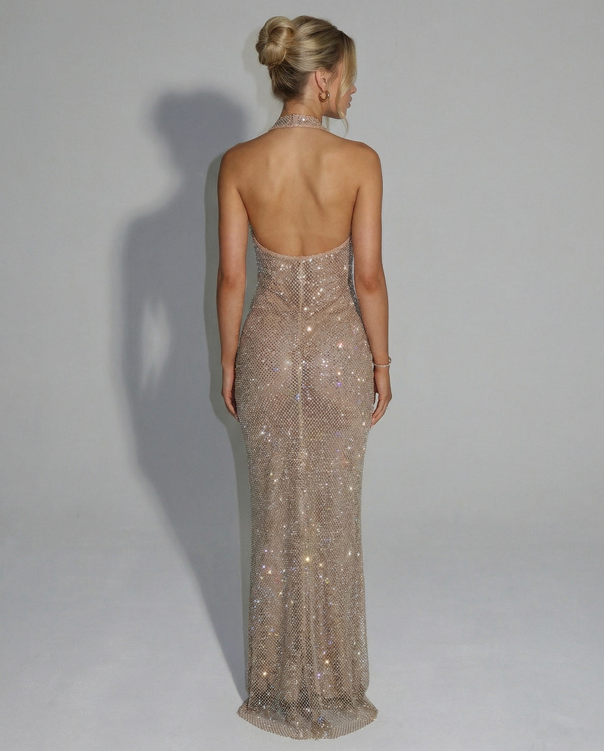 Sequin Halter Fitted Maxi Dress
