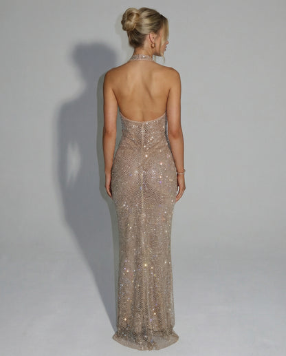 Sequin Halter Fitted Maxi Dress