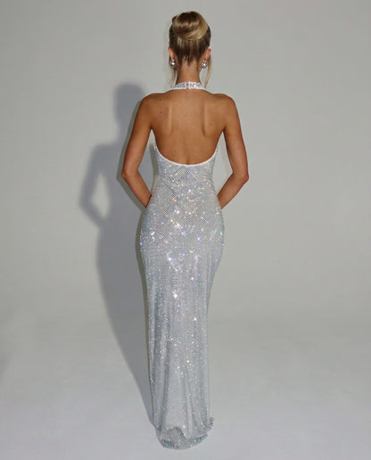 Sequin Halter Fitted Maxi Dress