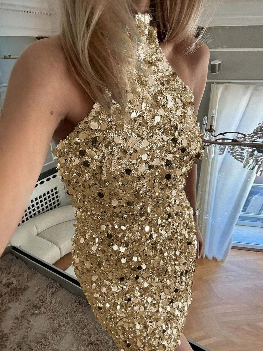 Sequin Halter Fitted Mini Dress