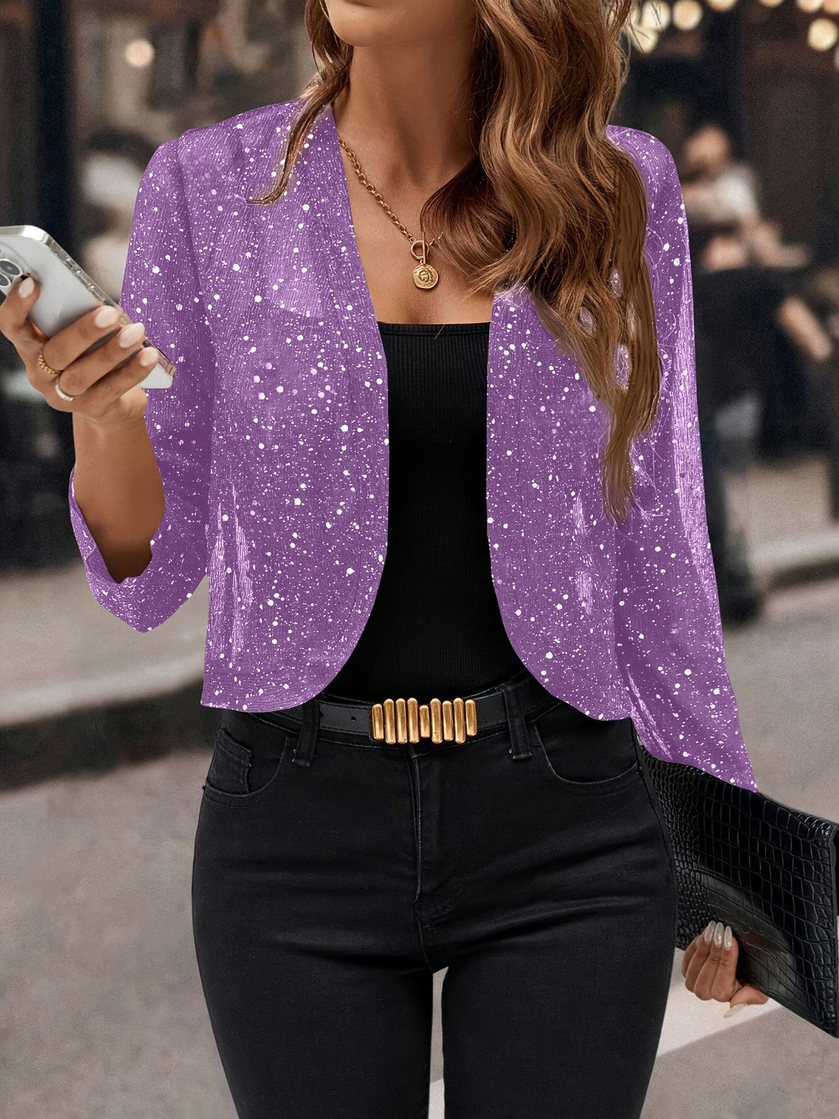 Sequin Long Sleeve Cropped Shrug