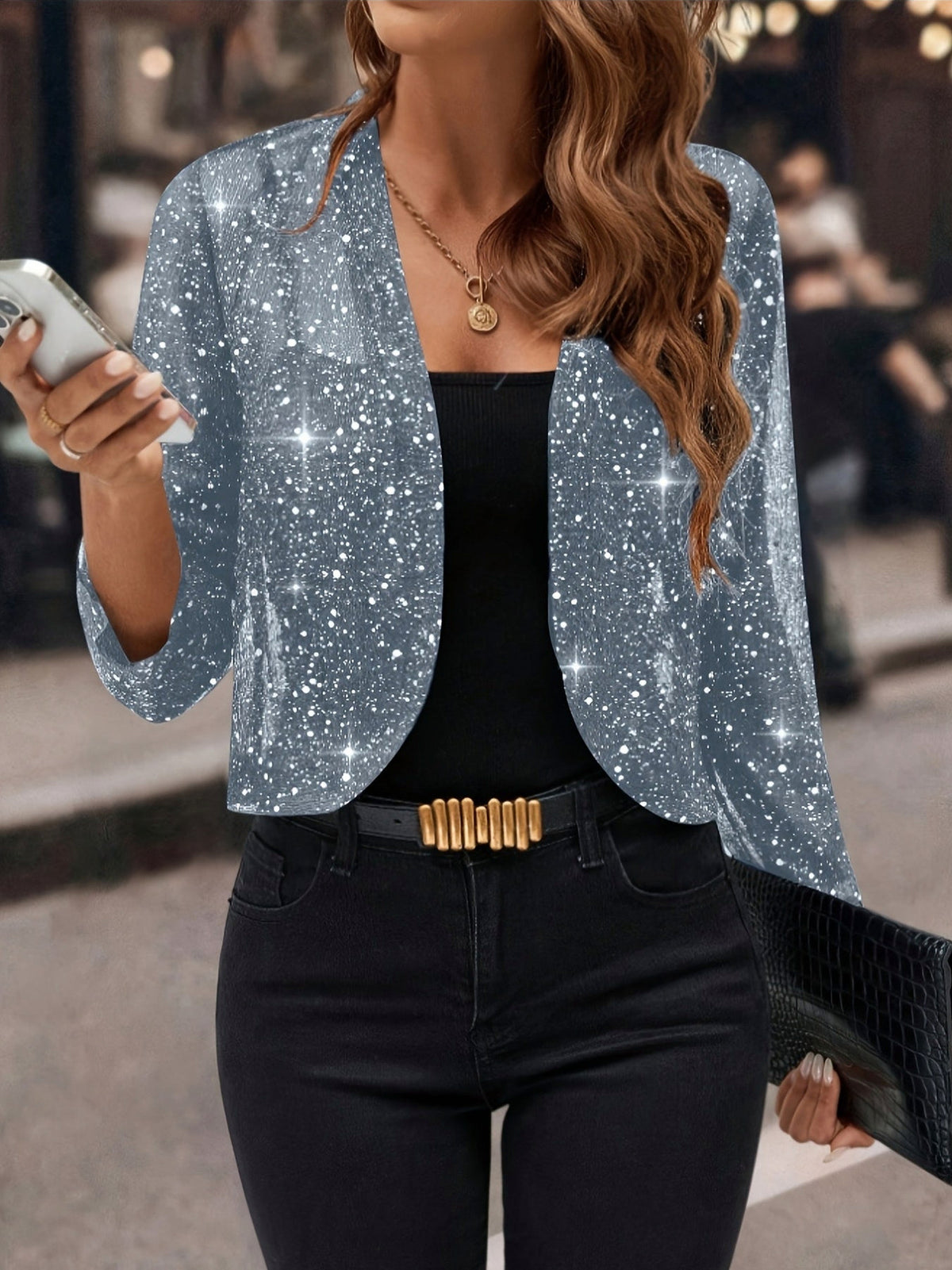 Sequin Long Sleeve Cropped Shrug