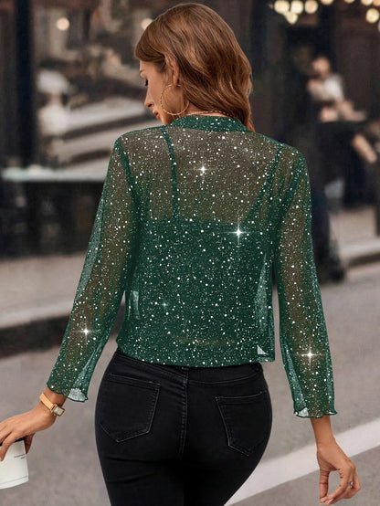 Sequin Long Sleeve Cropped Shrug