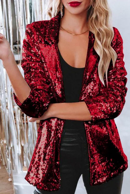 Sequin Long Sleeve Lapel Blazer