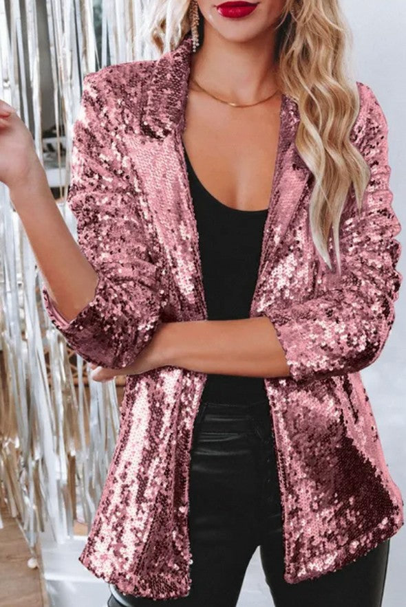 Sequin Long Sleeve Lapel Blazer