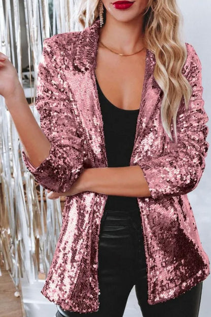Sequin Long Sleeve Lapel Blazer