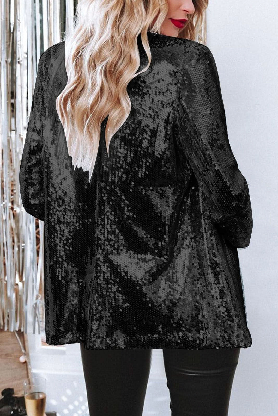 Sequin Long Sleeve Lapel Blazer