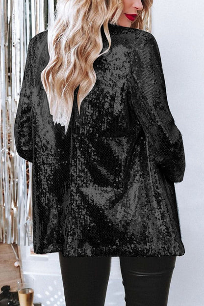 Sequin Long Sleeve Lapel Blazer