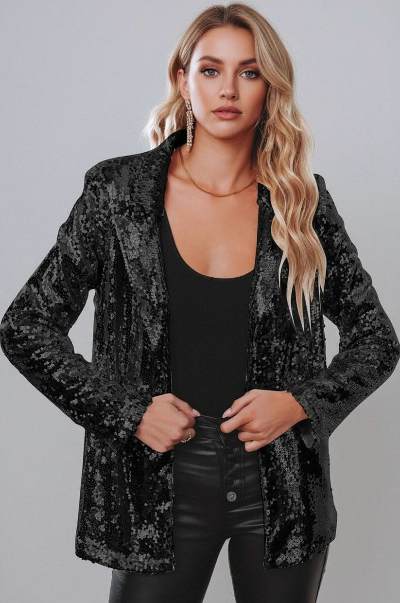 Sequin Long Sleeve Lapel Blazer