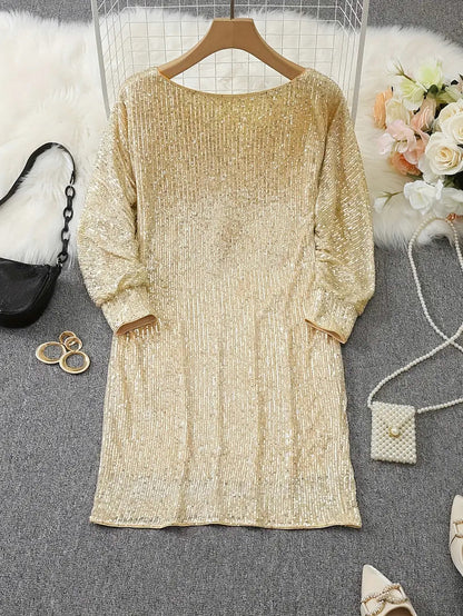 Sequin Off Shoulder Long Sleeve Mini Dress