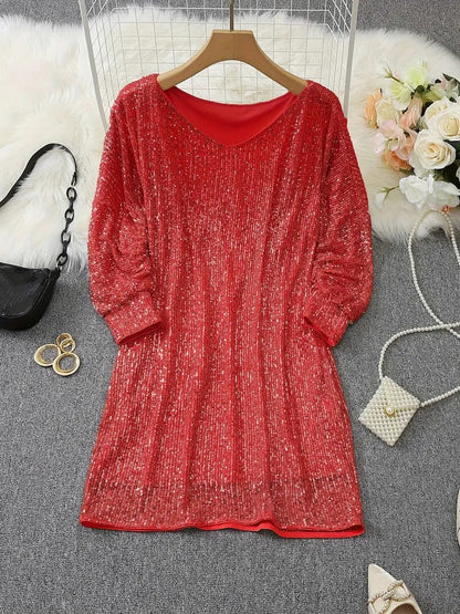 Sequin Off Shoulder Long Sleeve Mini Dress
