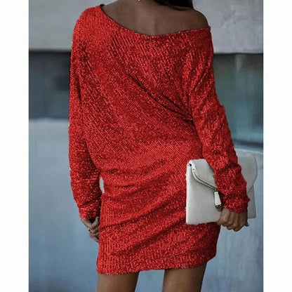 Sequin Off Shoulder Long Sleeve Mini Dress
