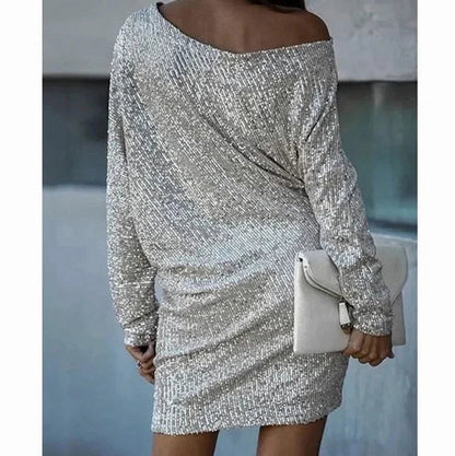 Sequin Off Shoulder Long Sleeve Mini Dress