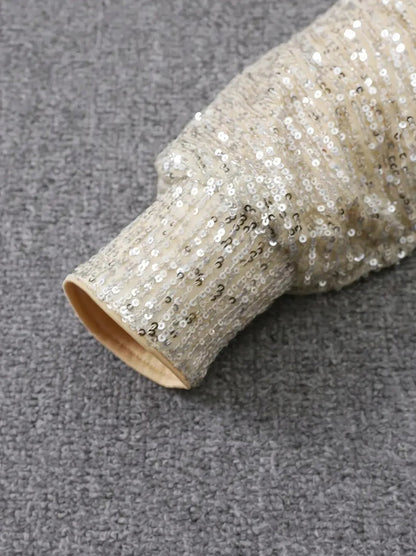 Sequin Off Shoulder Long Sleeve Mini Dress