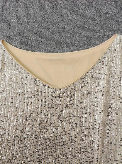 Sequin Off Shoulder Long Sleeve Mini Dress