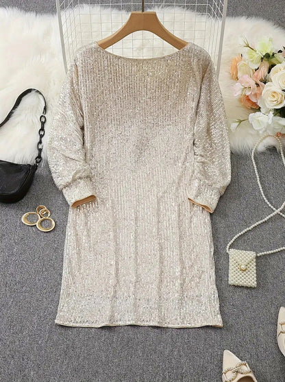 Sequin Off Shoulder Long Sleeve Mini Dress