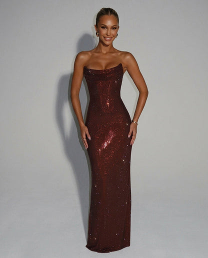 Sequin Strapless Bustier Maxi Dress