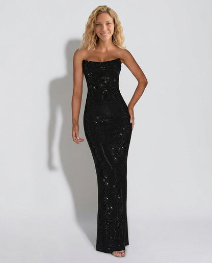 Sequin Strapless Bustier Maxi Dress