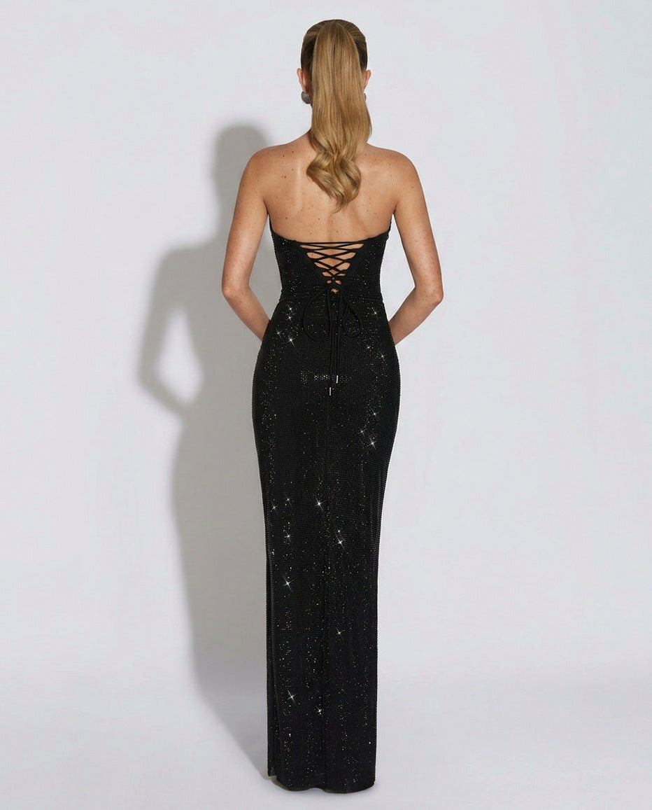 Sequin Strapless Bustier Maxi Dress