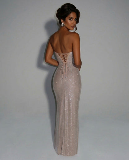 Sequin Strapless Bustier Maxi Dress