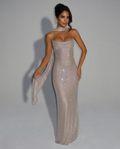Sequin Strapless Bustier Maxi Dress