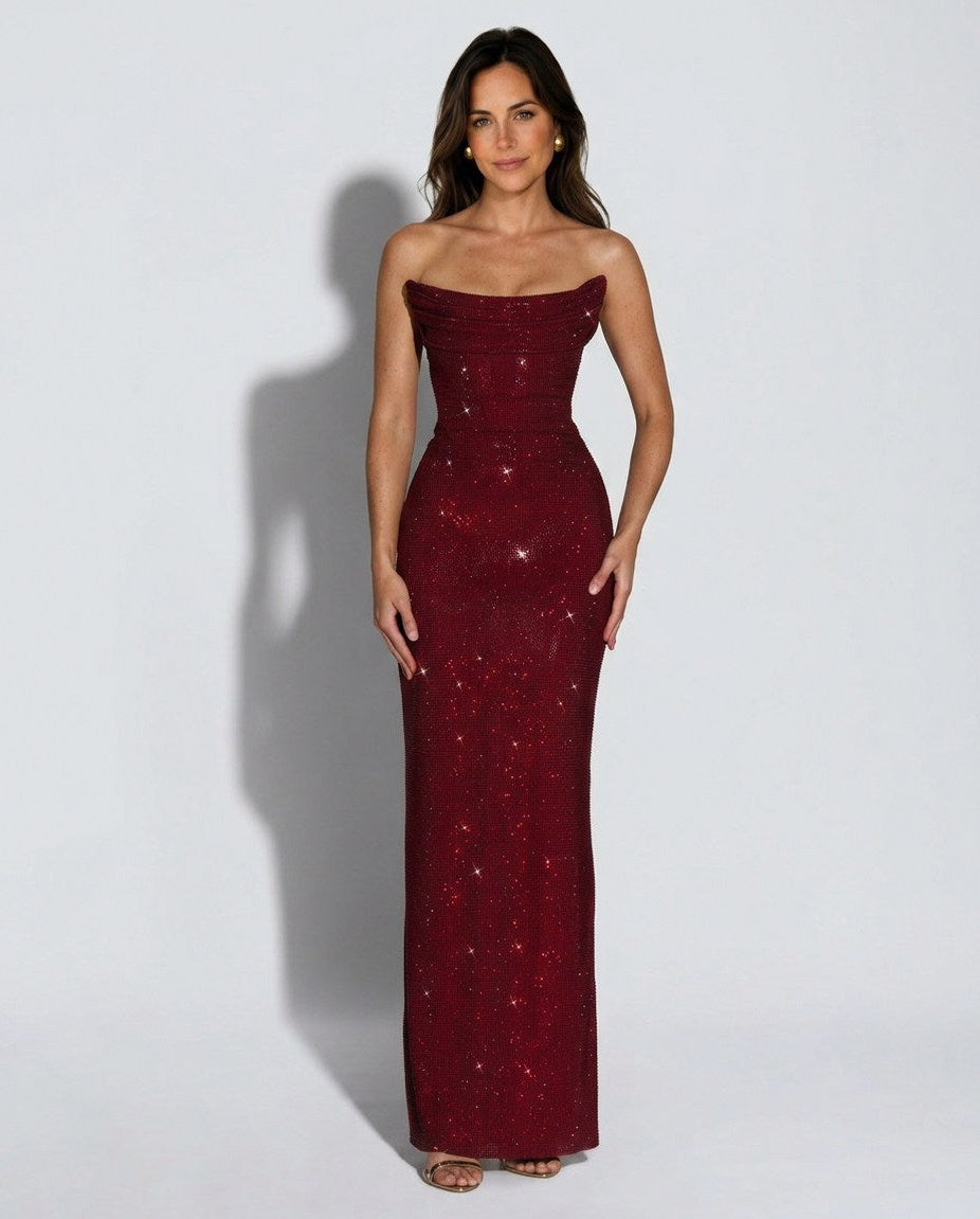 Sequin Strapless Bustier Maxi Dress