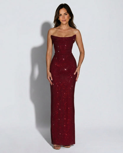 Sequin Strapless Bustier Maxi Dress