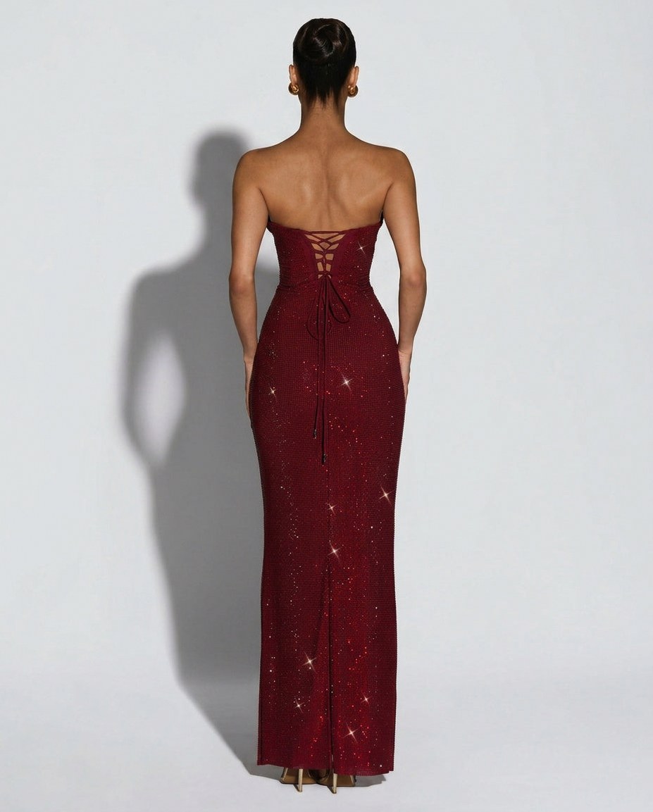 Sequin Strapless Bustier Maxi Dress