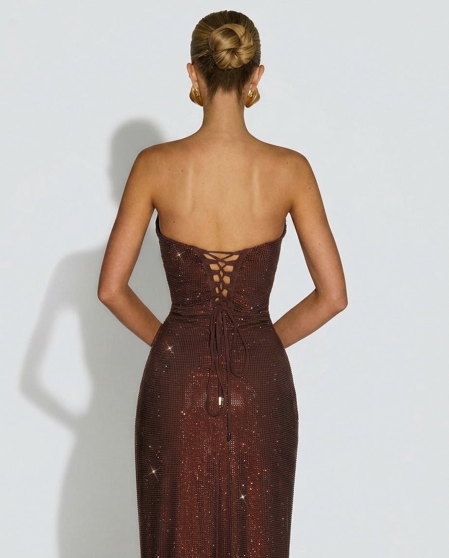 Sequin Strapless Bustier Maxi Dress