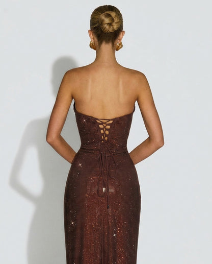 Sequin Strapless Bustier Maxi Dress