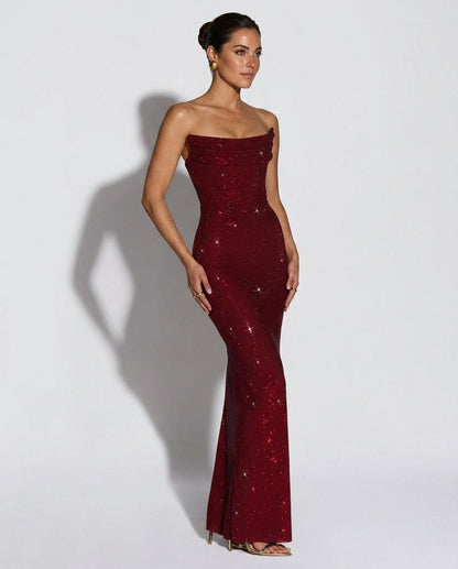 Sequin Strapless Bustier Maxi Dress
