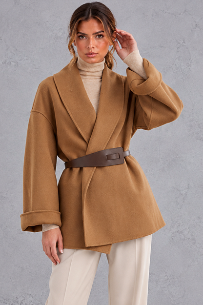 Shawl Collar Belted Wrap Jacket