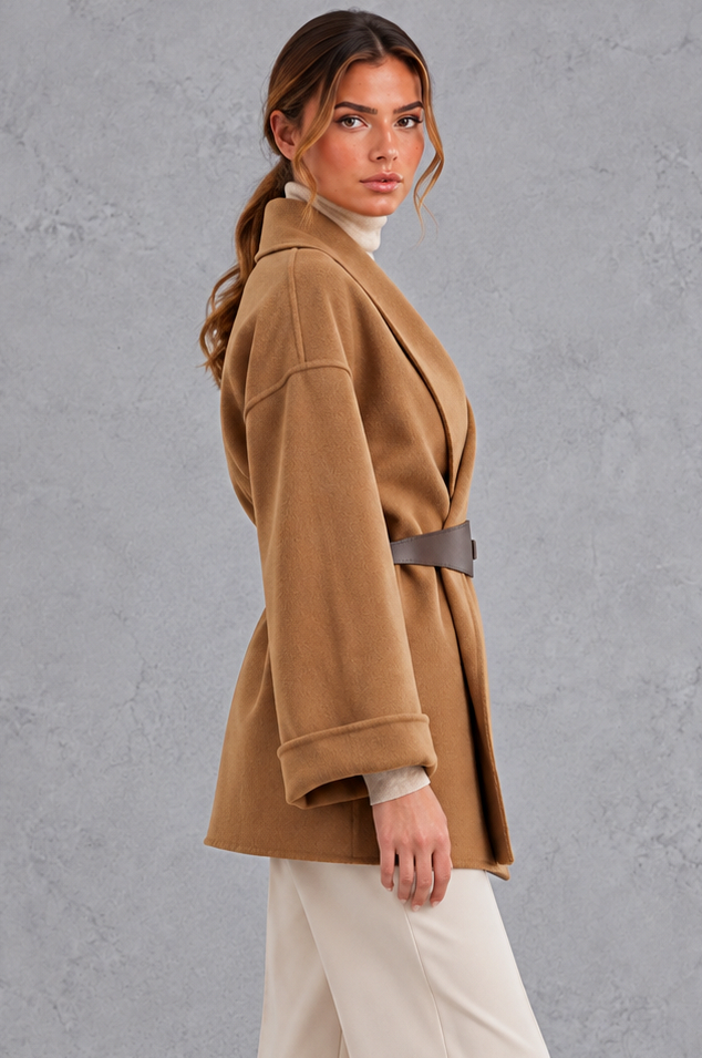Shawl Collar Belted Wrap Jacket